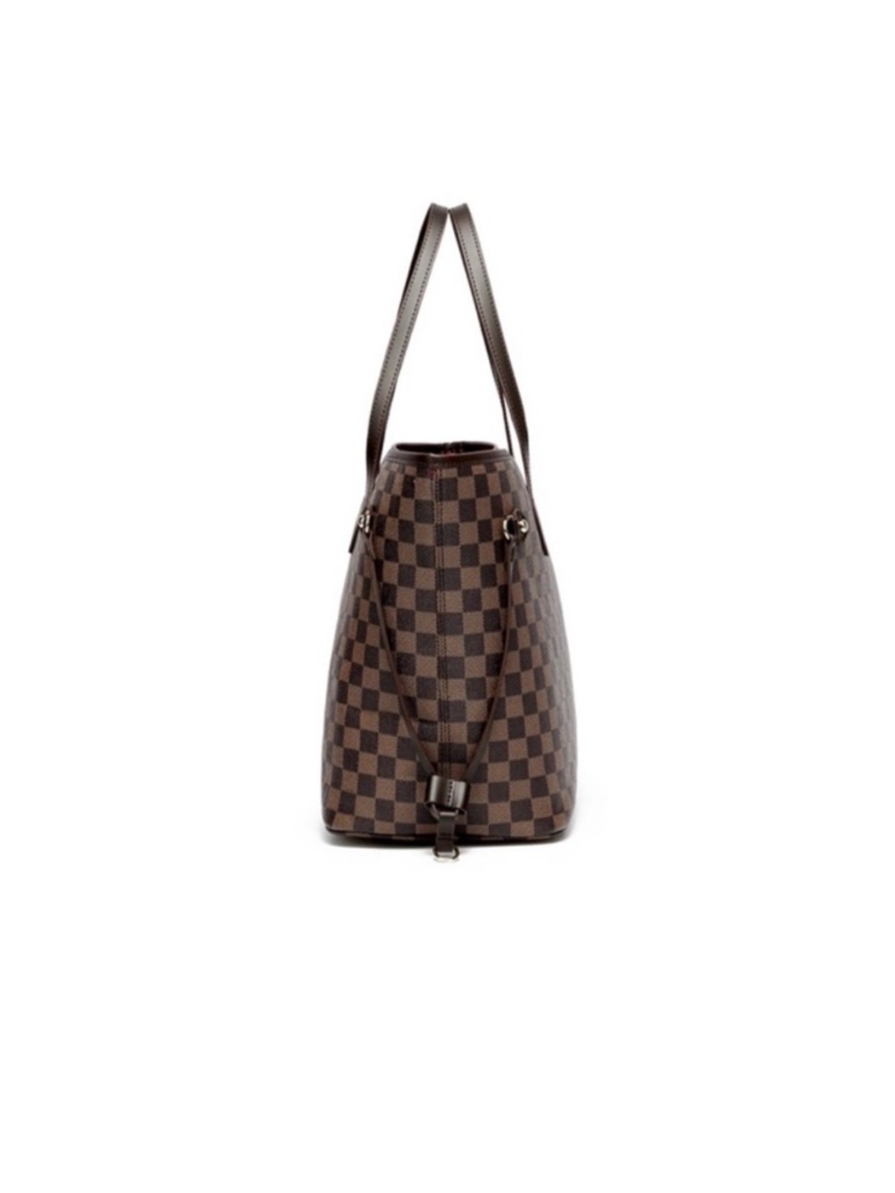 Brown Checkered Tote Handbag with Zippered Pouch - Picture 4 of 5